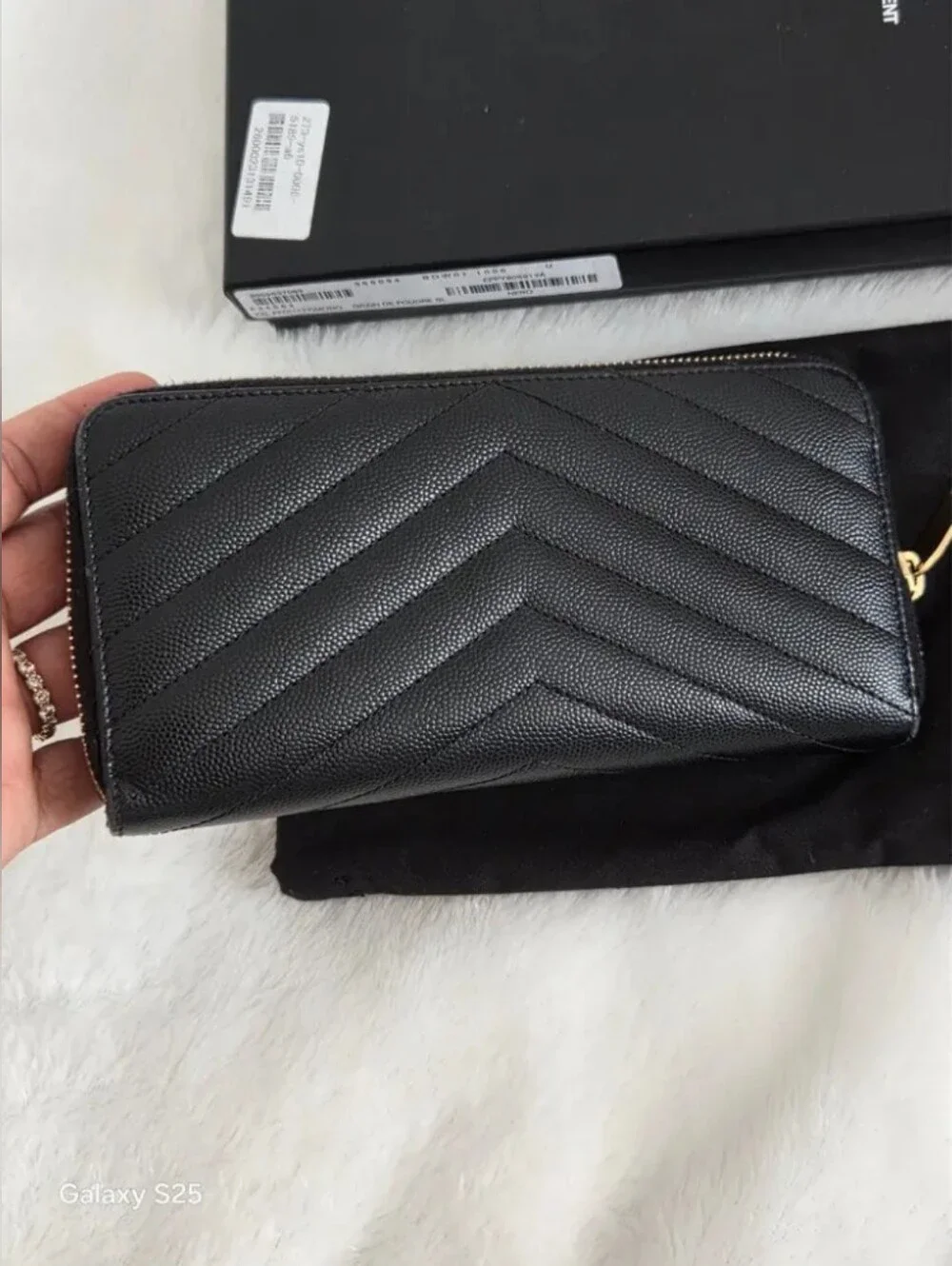 Saint Laurent Black Quilted Leather Zip Wallet with Gold YSL Logo